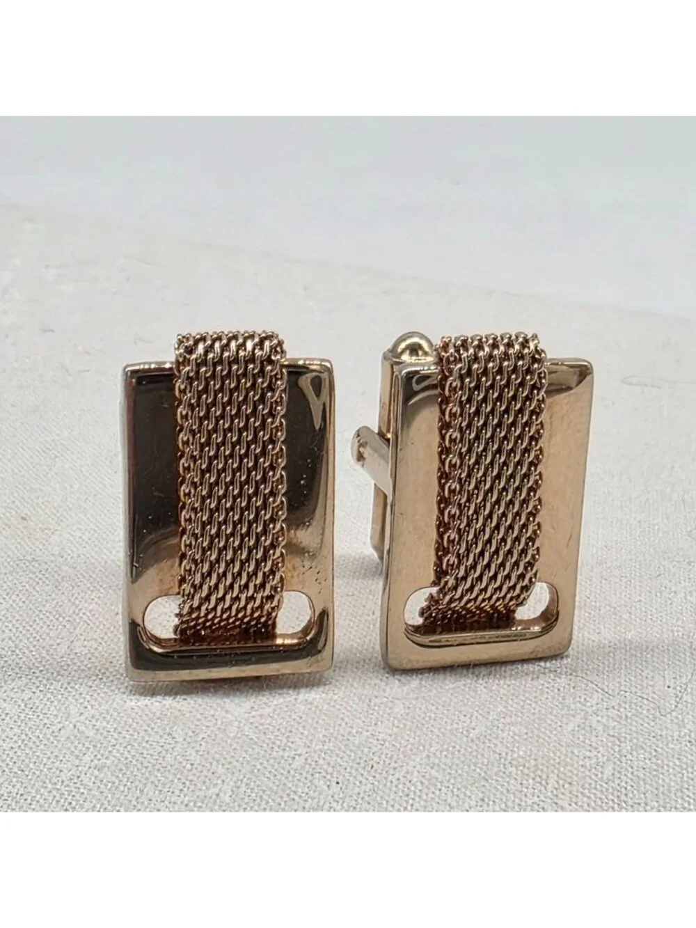 Gold-Tone Mesh Cufflinks Rectangular Shape For Men 7/8
